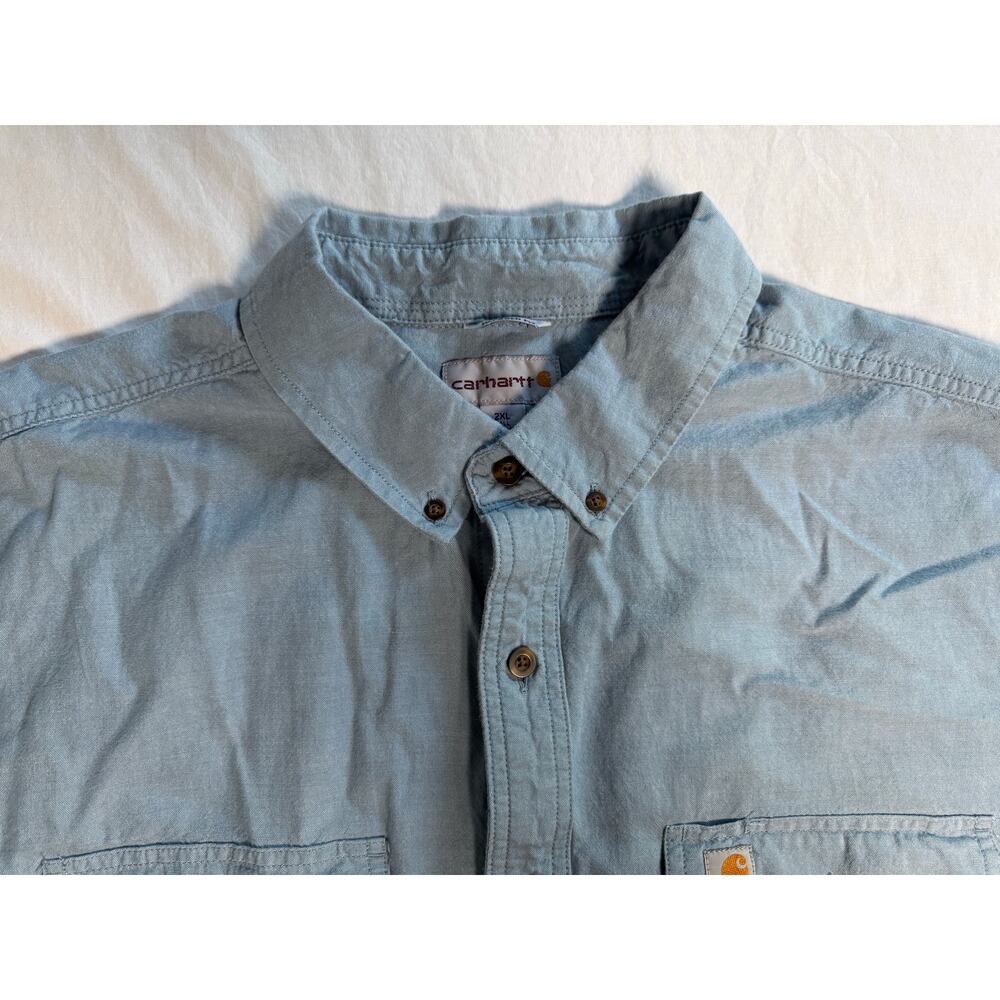 Carhartt Chambray Relaxed Fit Midweight Long Sleeve Shirt Size 2XL TALL Cotton - Picture 4 of 10